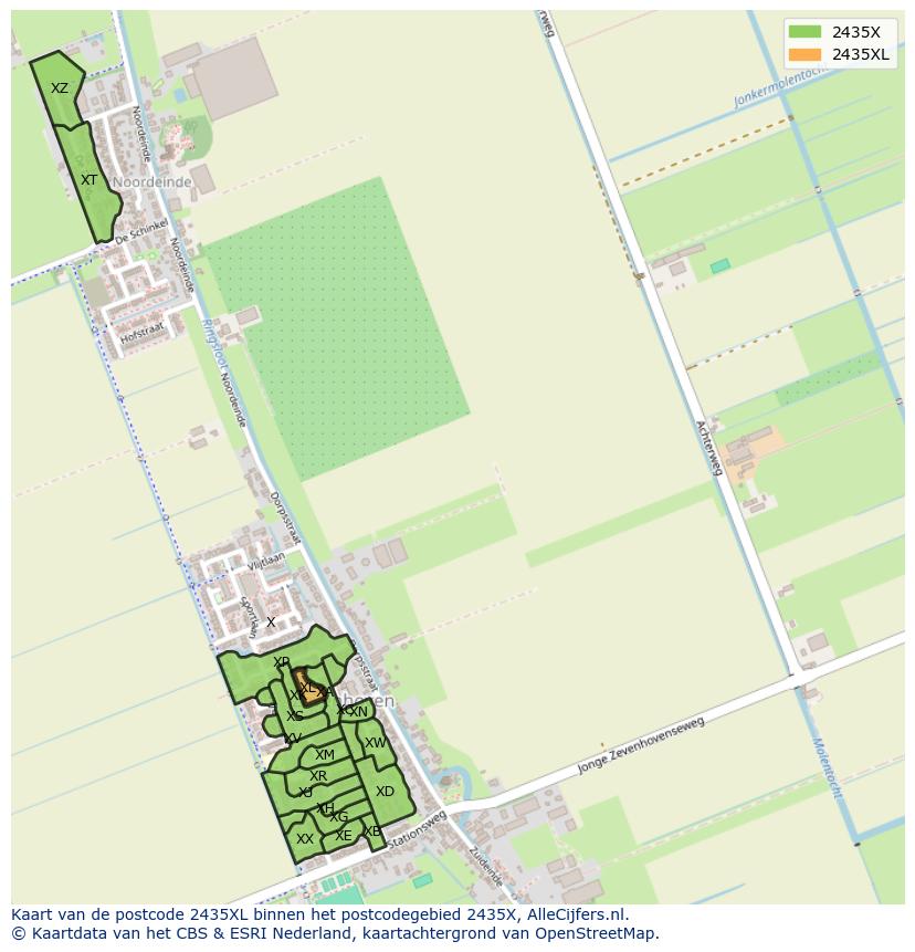 Afbeelding van het postcodegebied 2435 XL op de kaart.