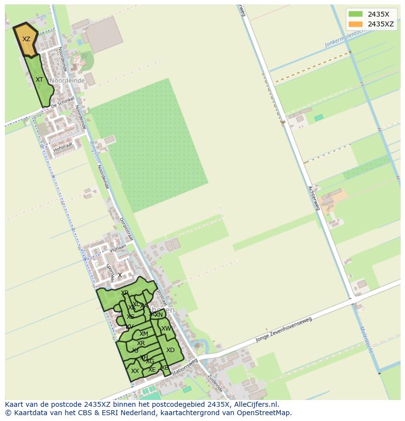 Afbeelding van het postcodegebied 2435 XZ op de kaart.
