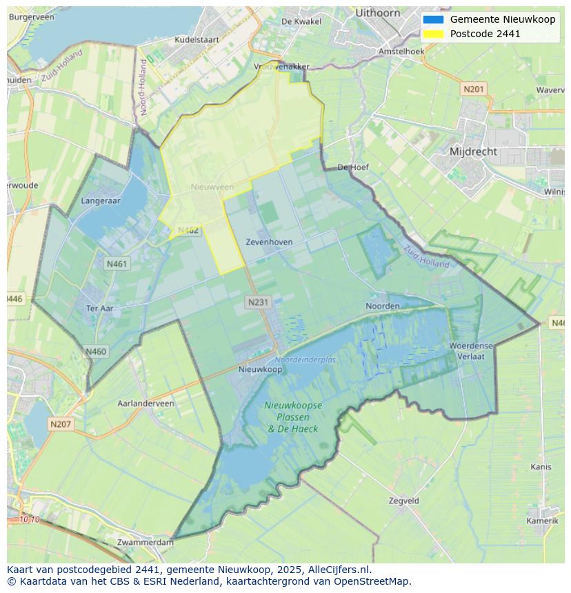 Afbeelding van het postcodegebied 2441 op de kaart.