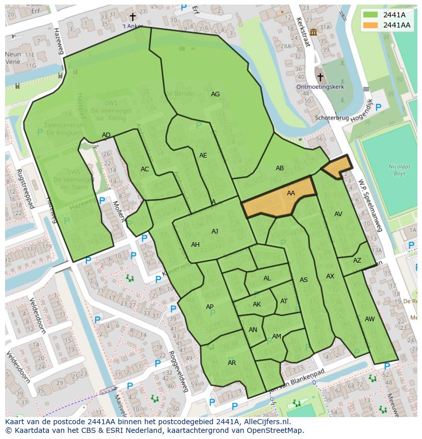 Afbeelding van het postcodegebied 2441 AA op de kaart.