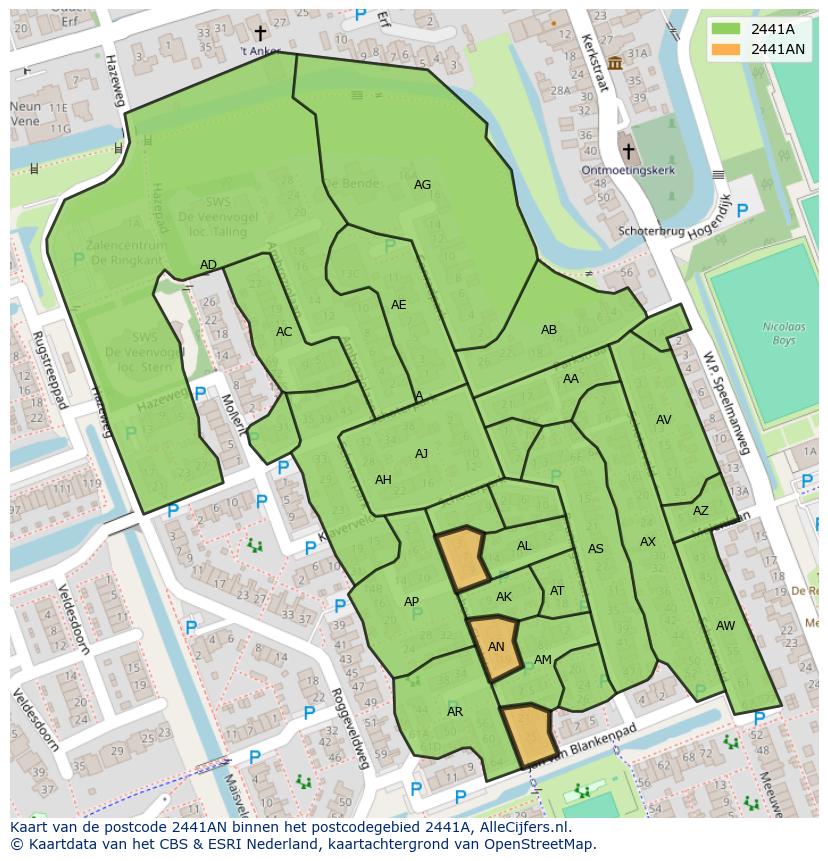 Afbeelding van het postcodegebied 2441 AN op de kaart.