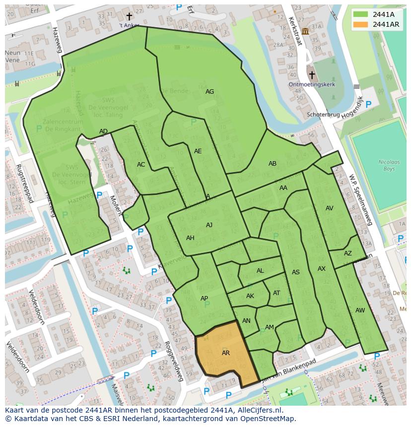 Afbeelding van het postcodegebied 2441 AR op de kaart.