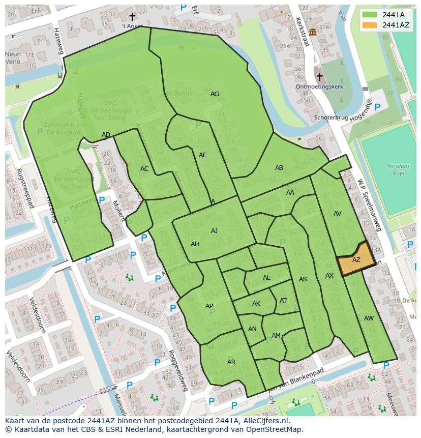 Afbeelding van het postcodegebied 2441 AZ op de kaart.