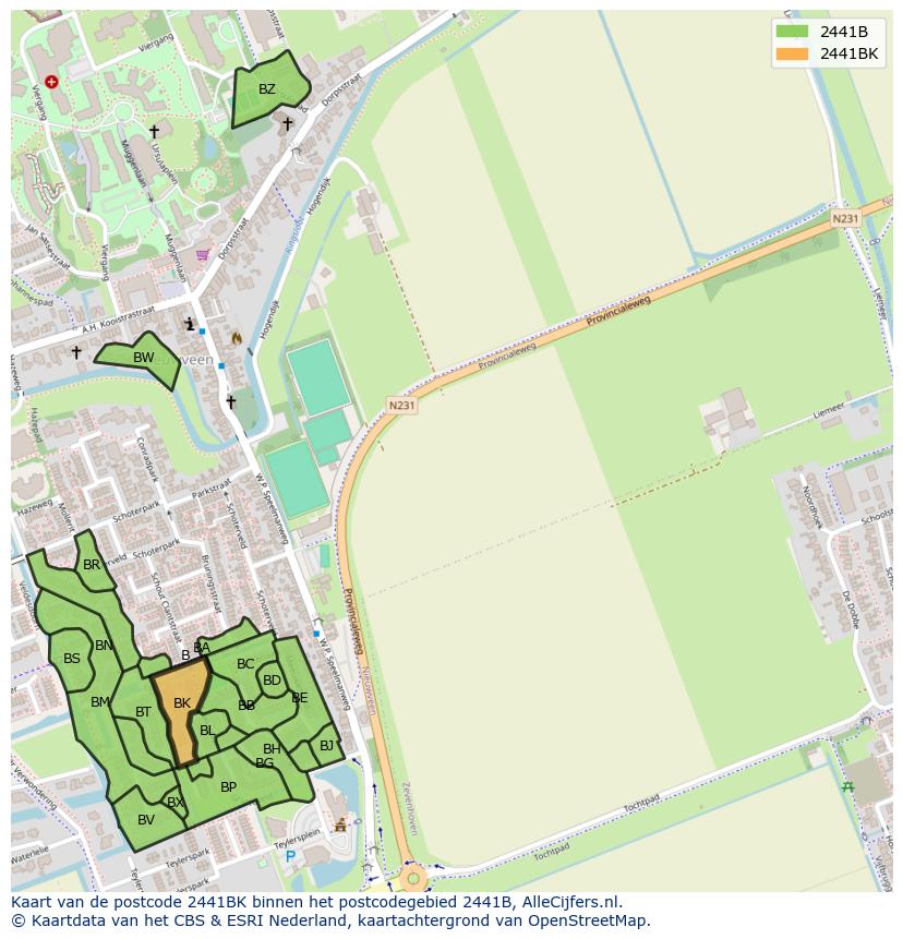 Afbeelding van het postcodegebied 2441 BK op de kaart.