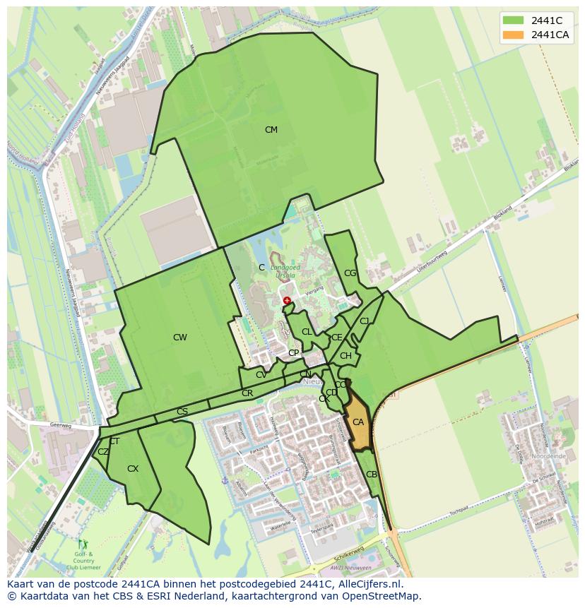 Afbeelding van het postcodegebied 2441 CA op de kaart.