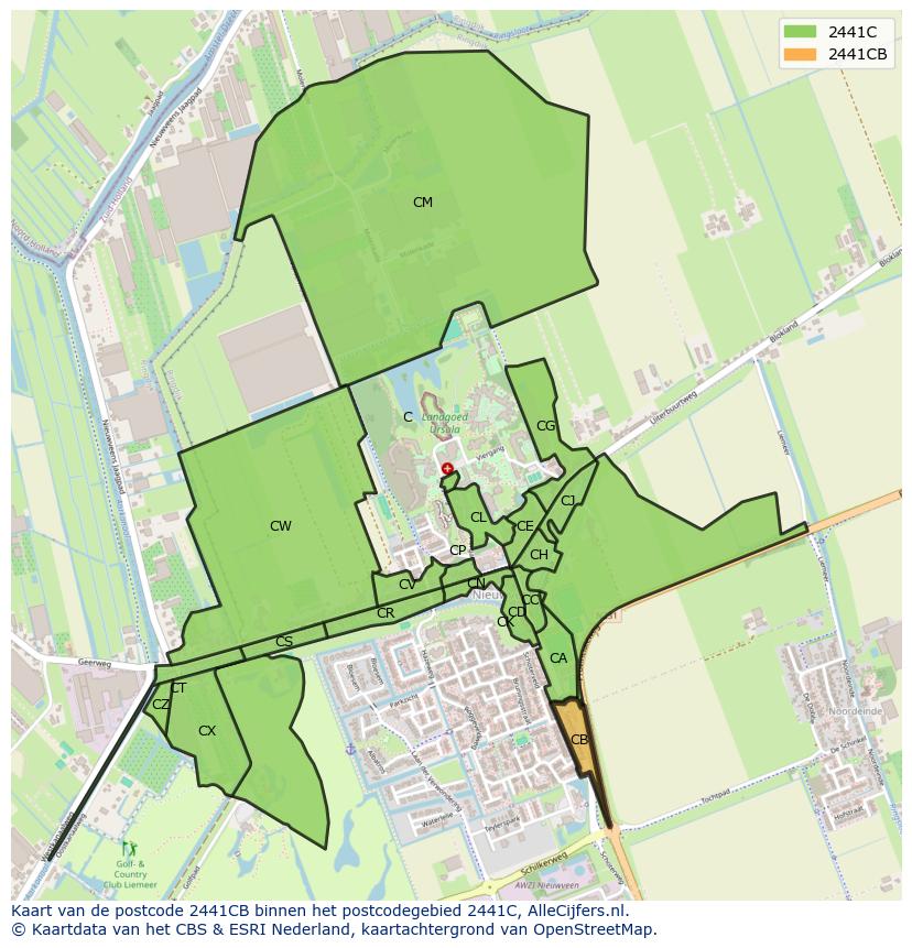 Afbeelding van het postcodegebied 2441 CB op de kaart.