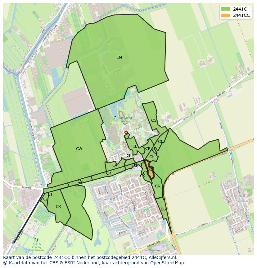 Afbeelding van het postcodegebied 2441 CC op de kaart.
