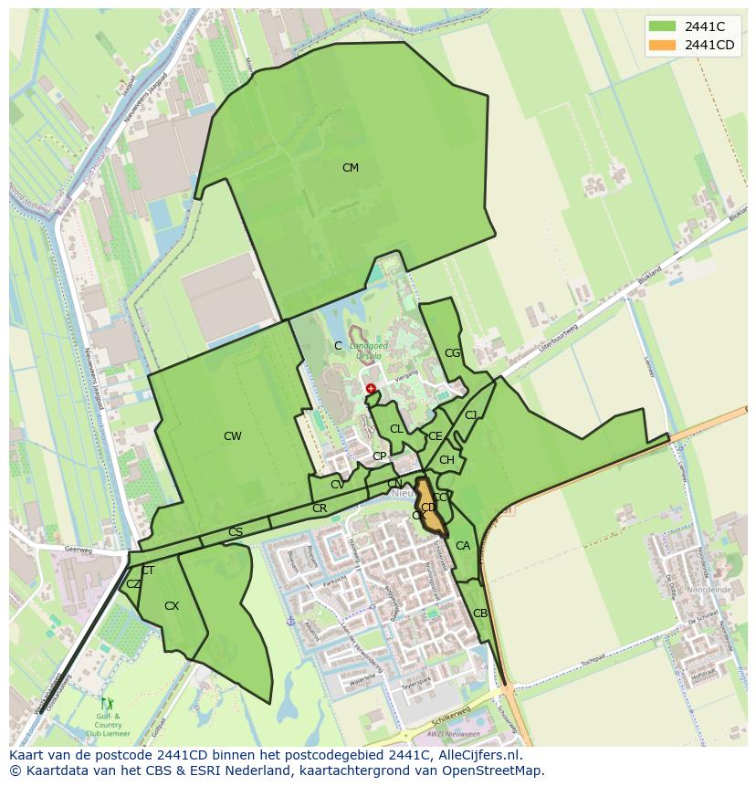 Afbeelding van het postcodegebied 2441 CD op de kaart.