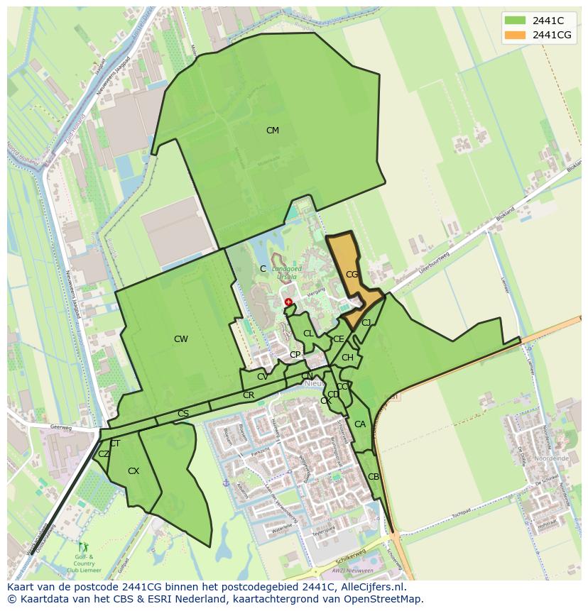 Afbeelding van het postcodegebied 2441 CG op de kaart.
