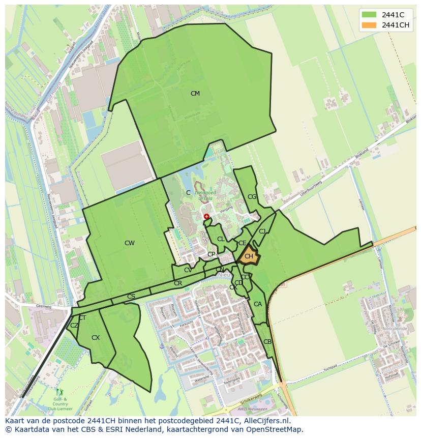 Afbeelding van het postcodegebied 2441 CH op de kaart.