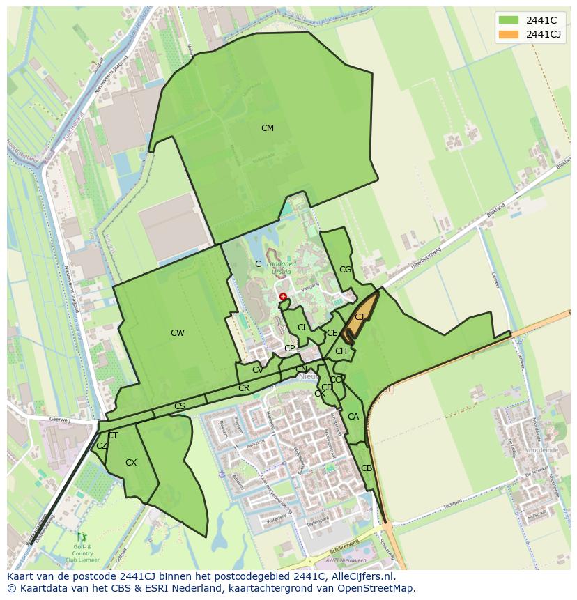 Afbeelding van het postcodegebied 2441 CJ op de kaart.