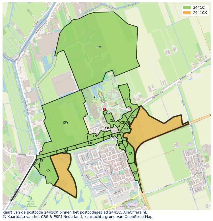 Afbeelding van het postcodegebied 2441 CK op de kaart.