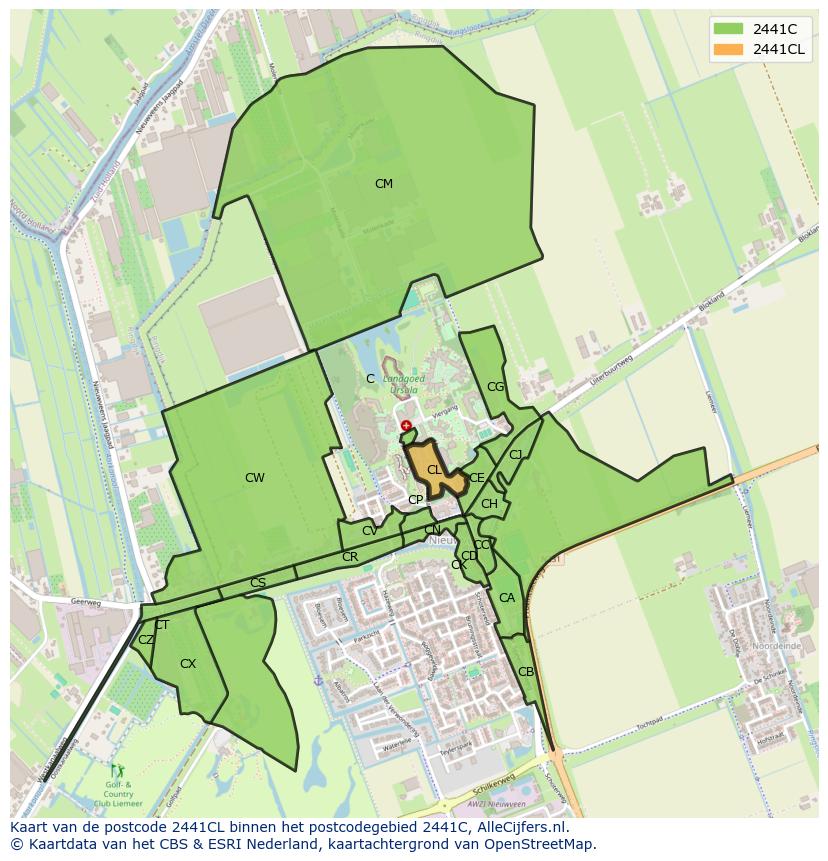 Afbeelding van het postcodegebied 2441 CL op de kaart.
