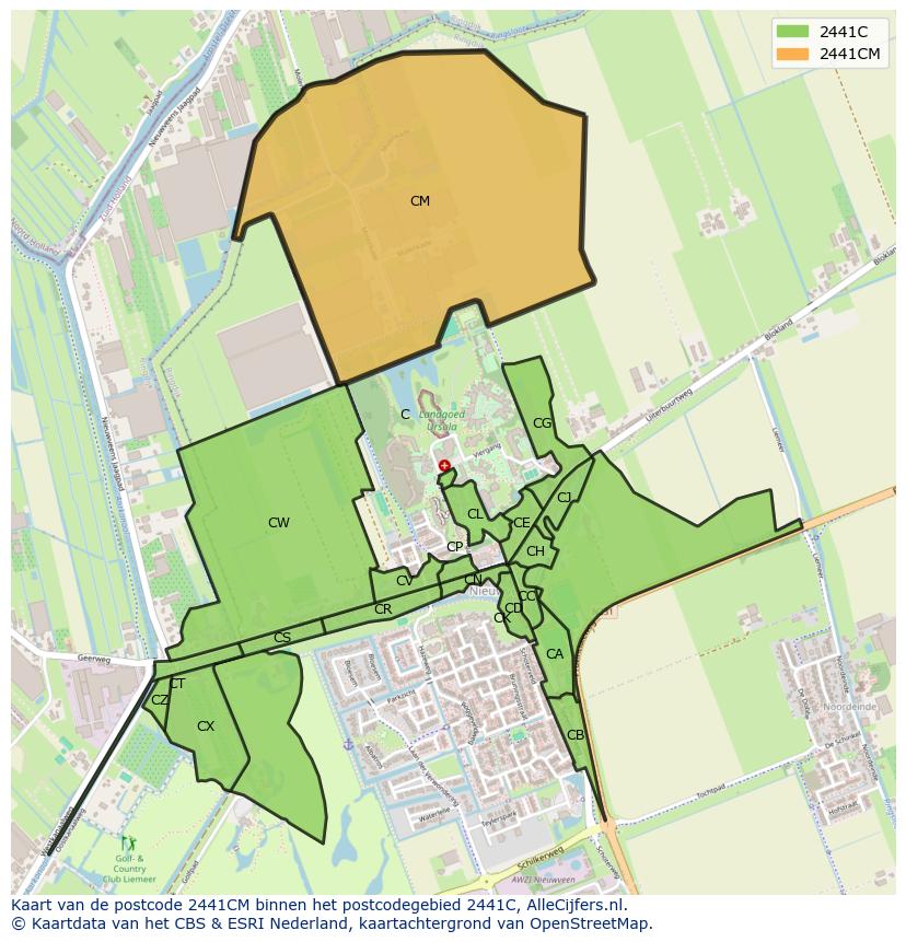 Afbeelding van het postcodegebied 2441 CM op de kaart.