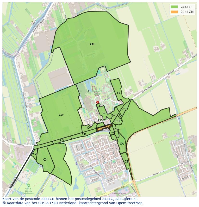 Afbeelding van het postcodegebied 2441 CN op de kaart.