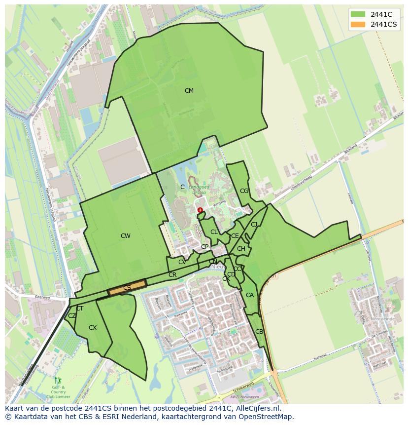 Afbeelding van het postcodegebied 2441 CS op de kaart.