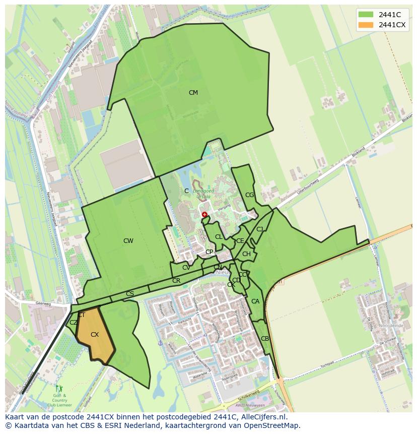 Afbeelding van het postcodegebied 2441 CX op de kaart.