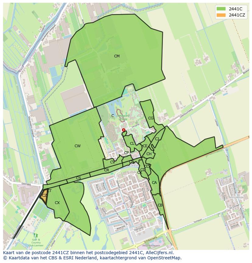 Afbeelding van het postcodegebied 2441 CZ op de kaart.