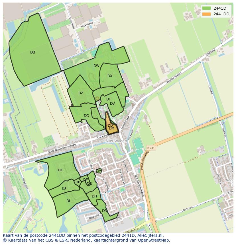 Afbeelding van het postcodegebied 2441 DD op de kaart.