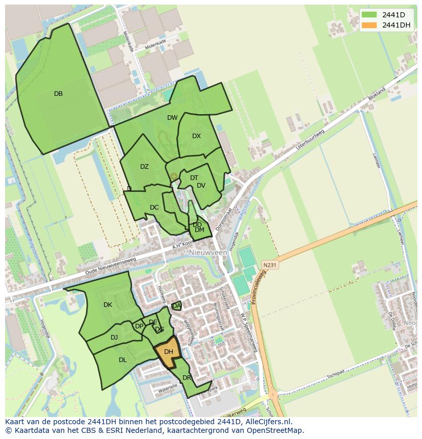 Afbeelding van het postcodegebied 2441 DH op de kaart.
