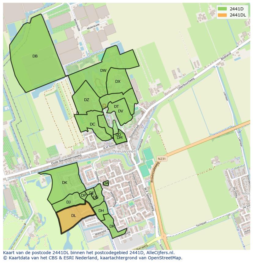 Afbeelding van het postcodegebied 2441 DL op de kaart.