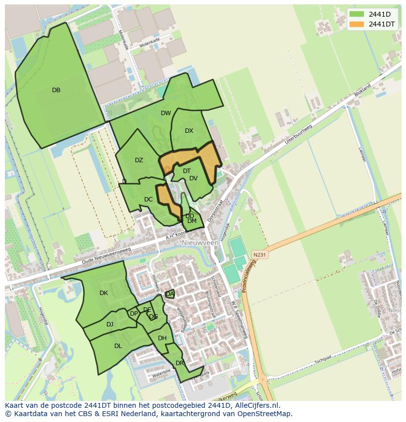 Afbeelding van het postcodegebied 2441 DT op de kaart.