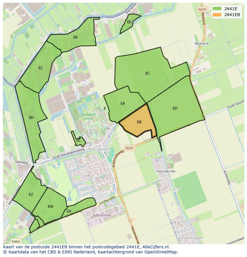 Afbeelding van het postcodegebied 2441 EB op de kaart.