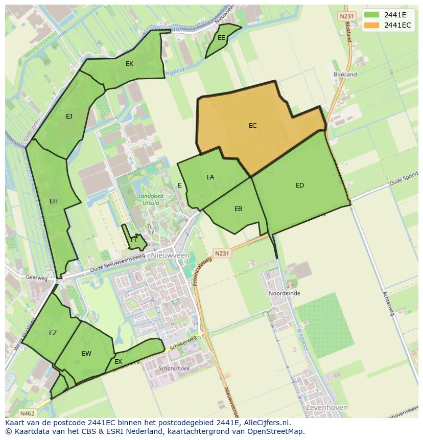 Afbeelding van het postcodegebied 2441 EC op de kaart.