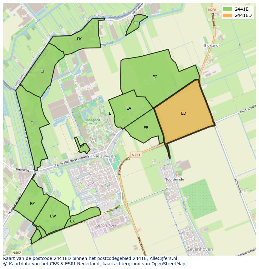 Afbeelding van het postcodegebied 2441 ED op de kaart.