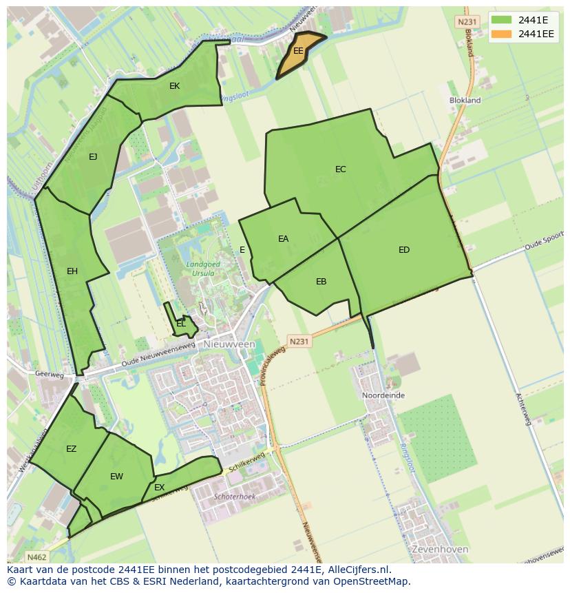 Afbeelding van het postcodegebied 2441 EE op de kaart.