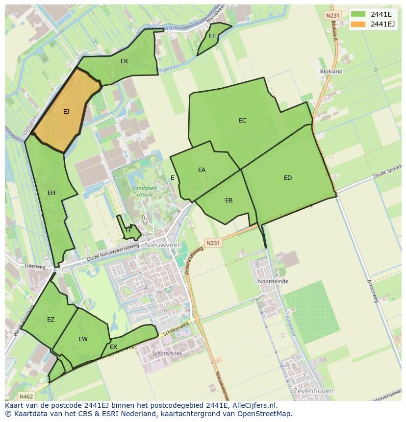 Afbeelding van het postcodegebied 2441 EJ op de kaart.