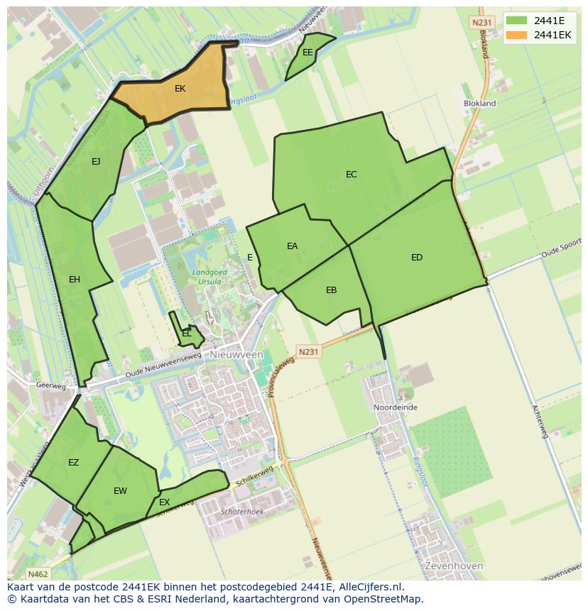 Afbeelding van het postcodegebied 2441 EK op de kaart.