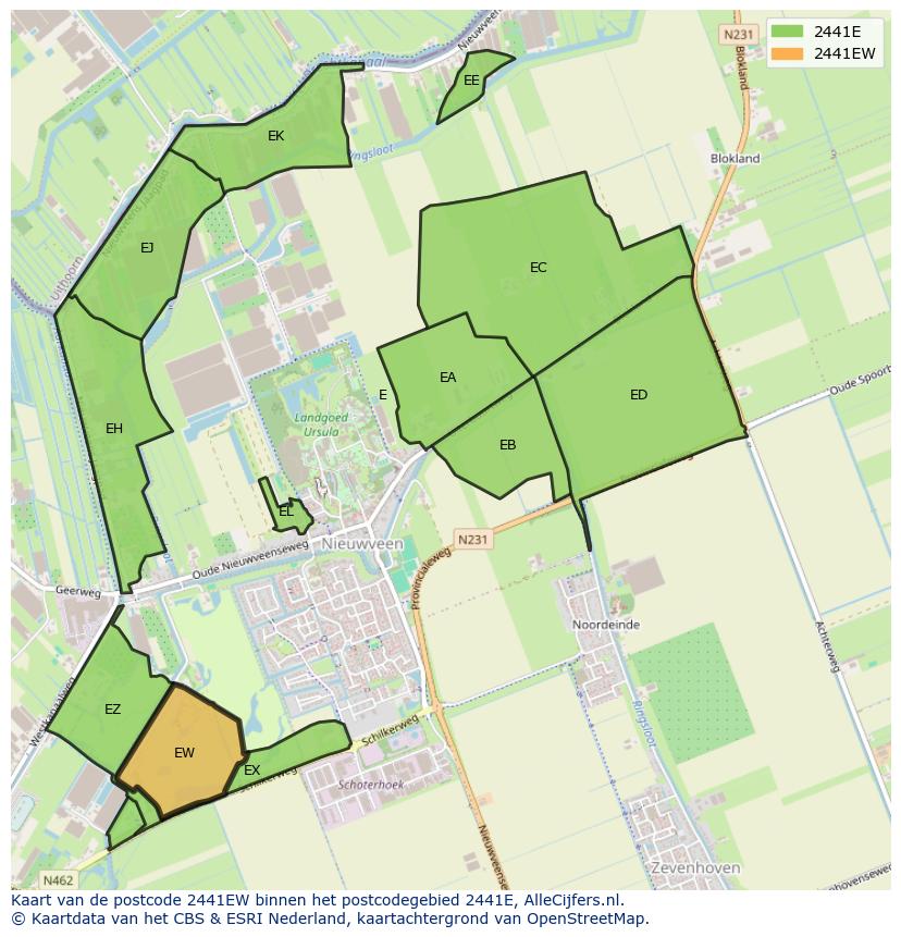 Afbeelding van het postcodegebied 2441 EW op de kaart.