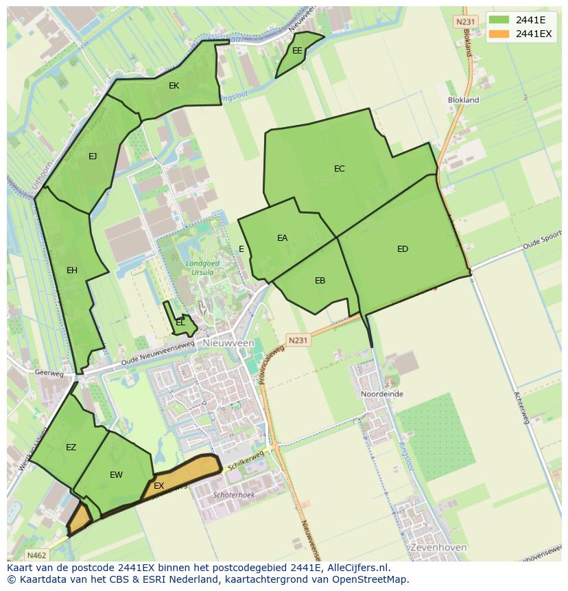 Afbeelding van het postcodegebied 2441 EX op de kaart.