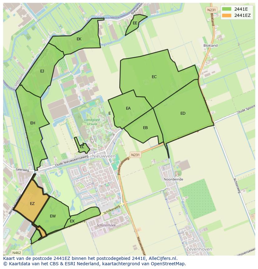 Afbeelding van het postcodegebied 2441 EZ op de kaart.