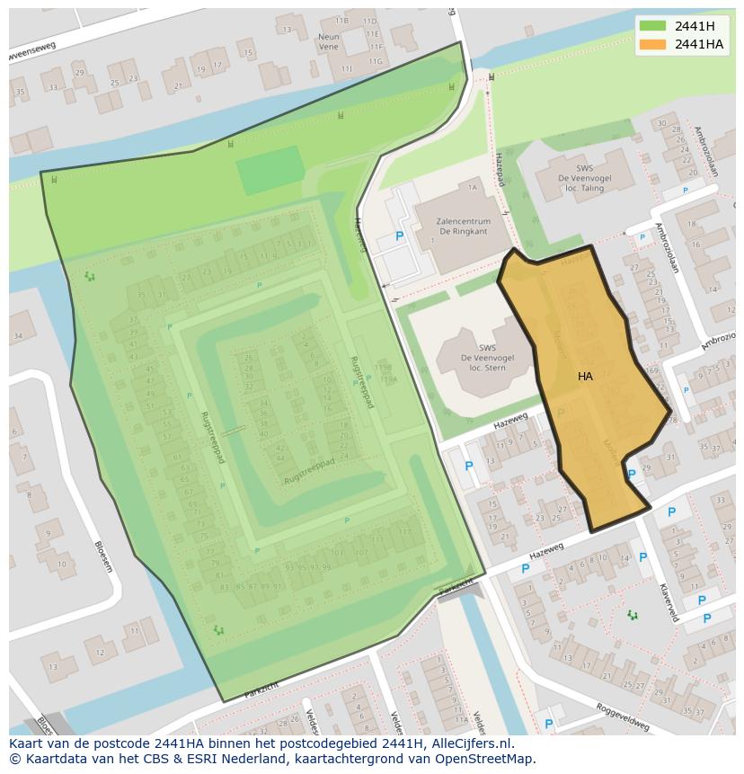 Afbeelding van het postcodegebied 2441 HA op de kaart.