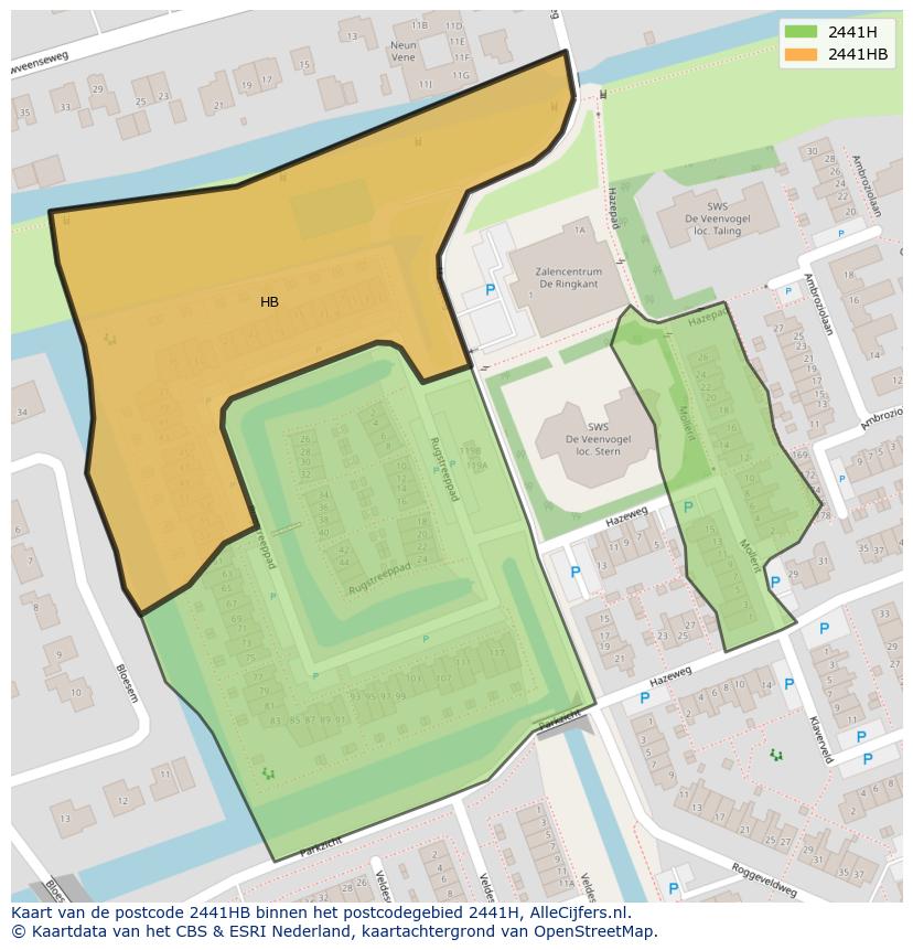 Afbeelding van het postcodegebied 2441 HB op de kaart.