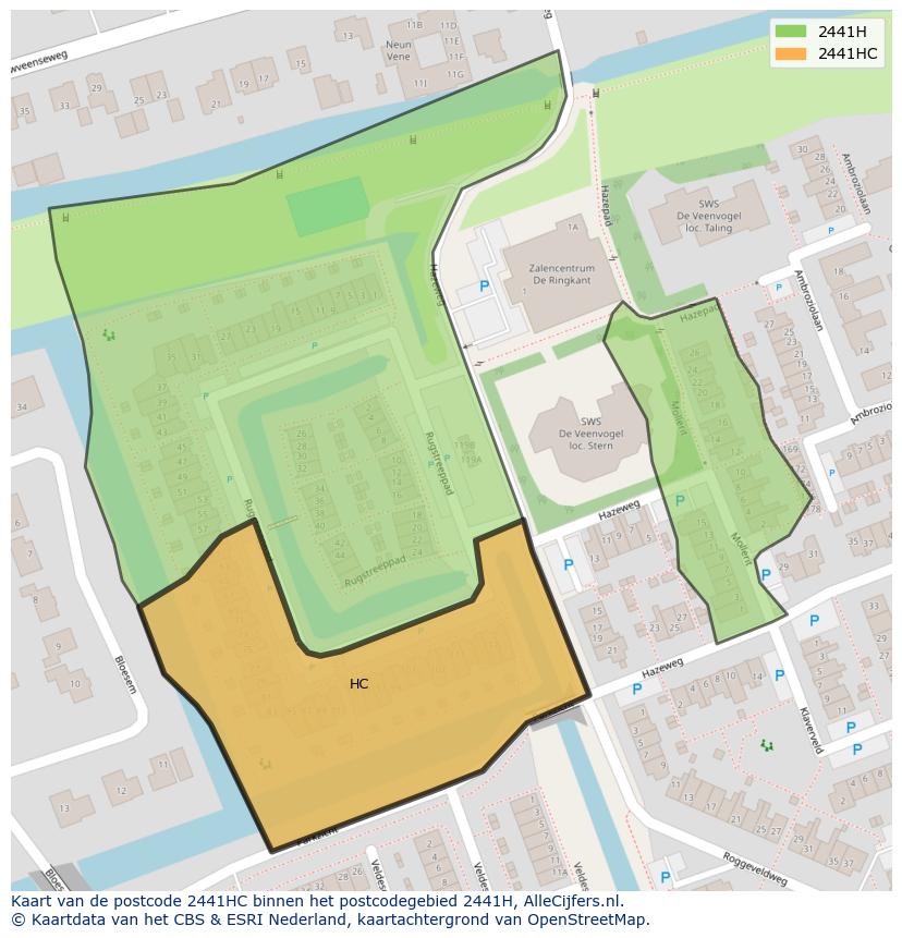 Afbeelding van het postcodegebied 2441 HC op de kaart.