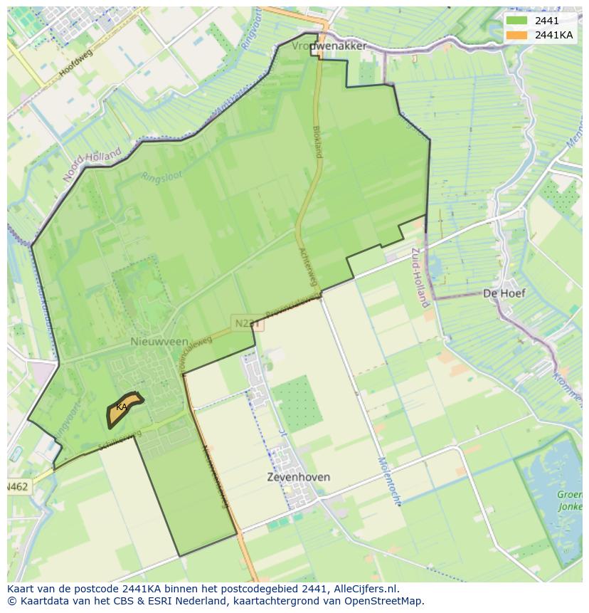 Afbeelding van het postcodegebied 2441 KA op de kaart.