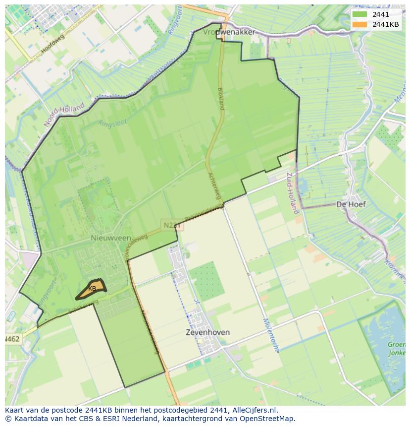 Afbeelding van het postcodegebied 2441 KB op de kaart.