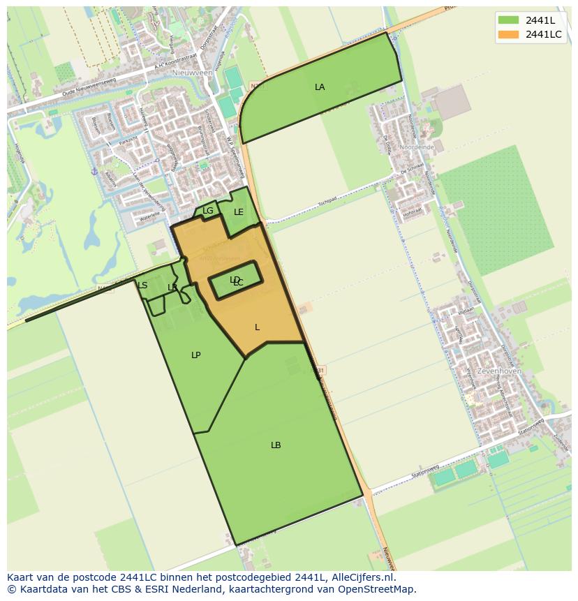 Afbeelding van het postcodegebied 2441 LC op de kaart.