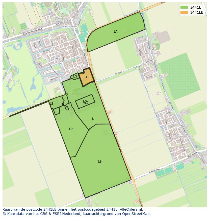 Afbeelding van het postcodegebied 2441 LE op de kaart.