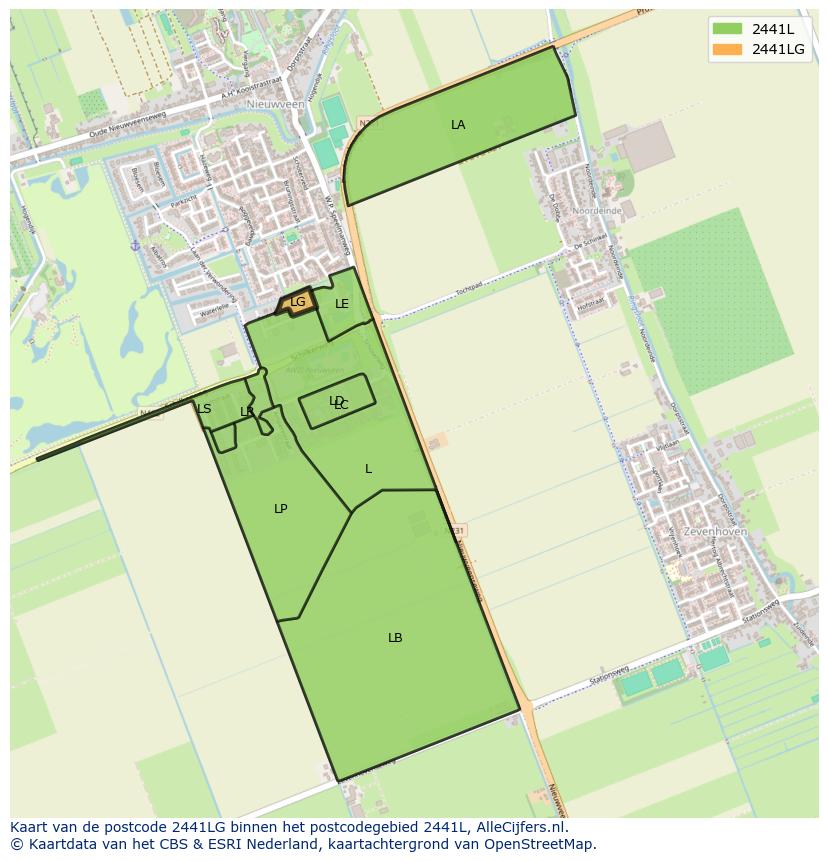 Afbeelding van het postcodegebied 2441 LG op de kaart.