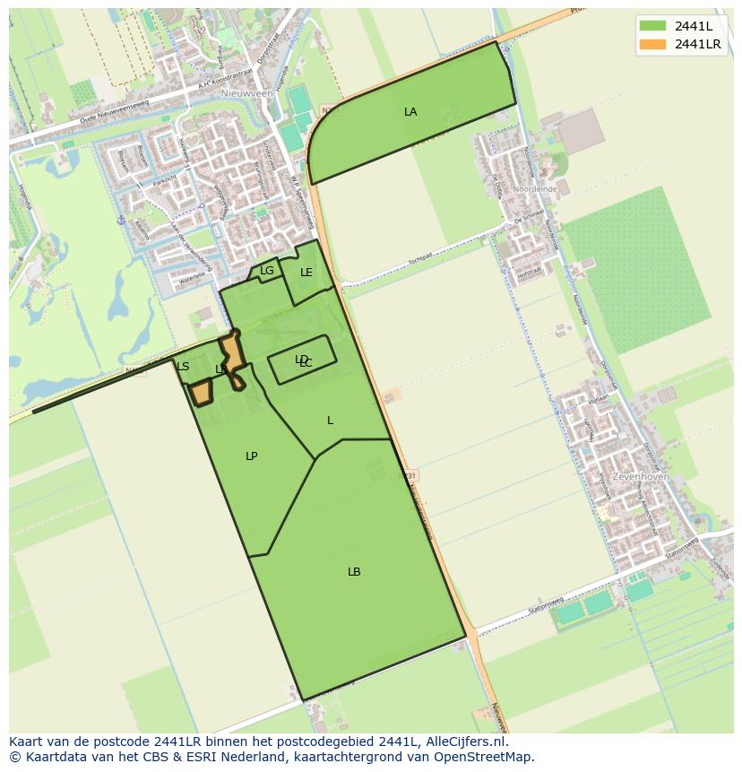 Afbeelding van het postcodegebied 2441 LR op de kaart.