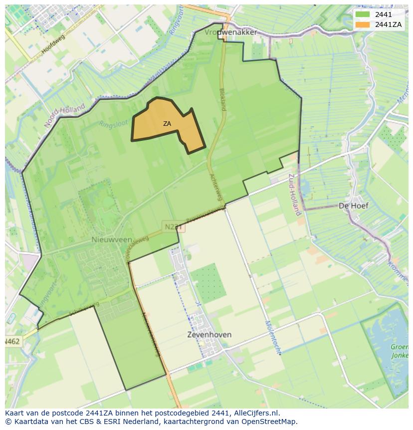 Afbeelding van het postcodegebied 2441 ZA op de kaart.