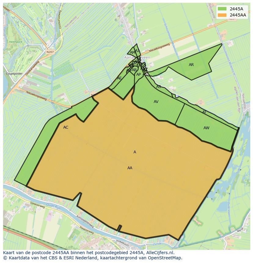 Afbeelding van het postcodegebied 2445 AA op de kaart.