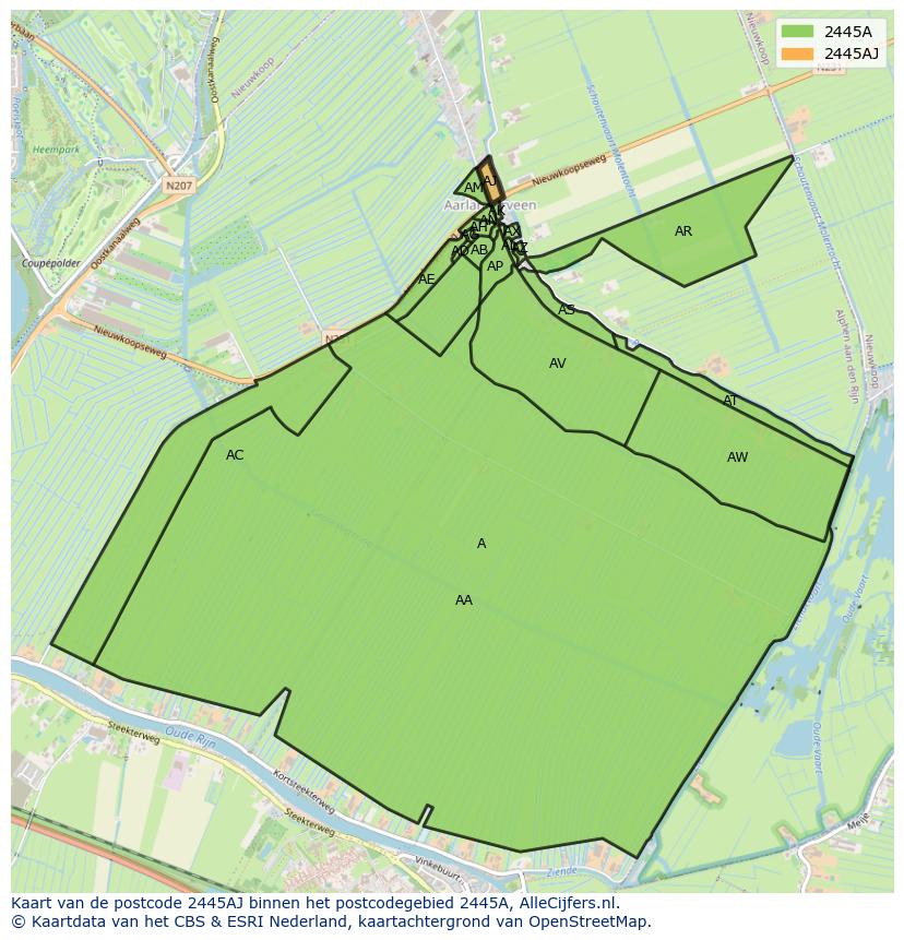 Afbeelding van het postcodegebied 2445 AJ op de kaart.