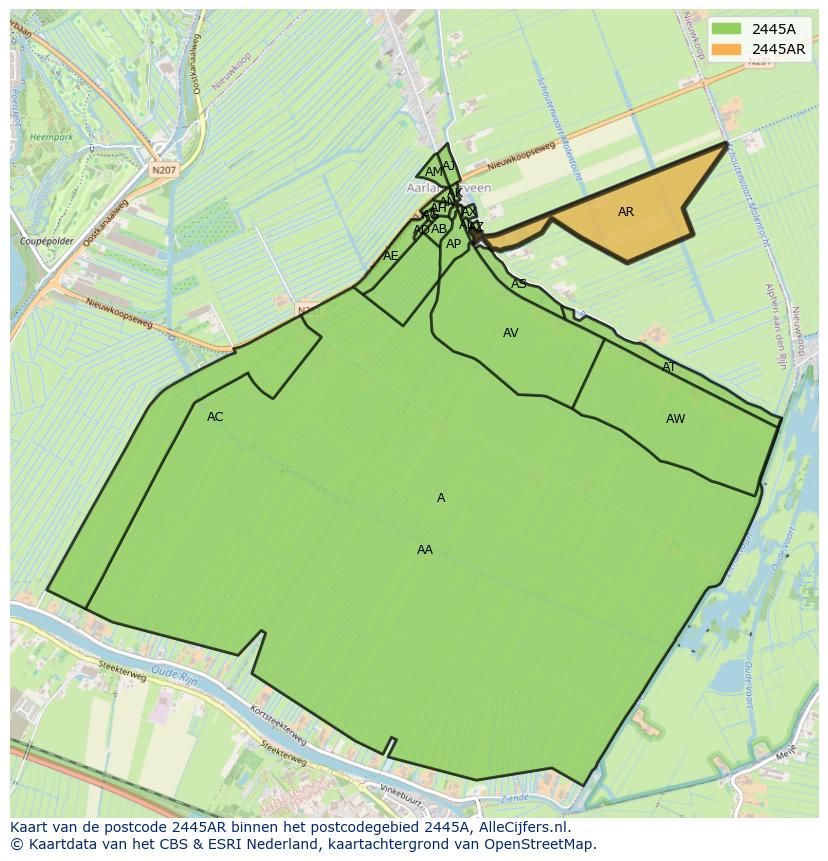 Afbeelding van het postcodegebied 2445 AR op de kaart.