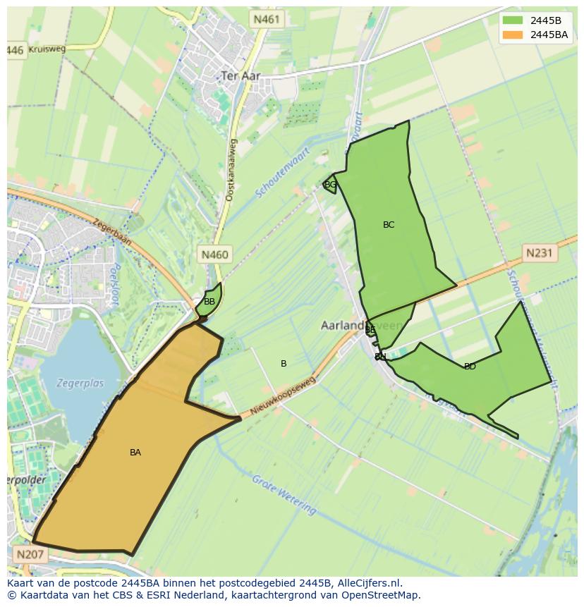 Afbeelding van het postcodegebied 2445 BA op de kaart.