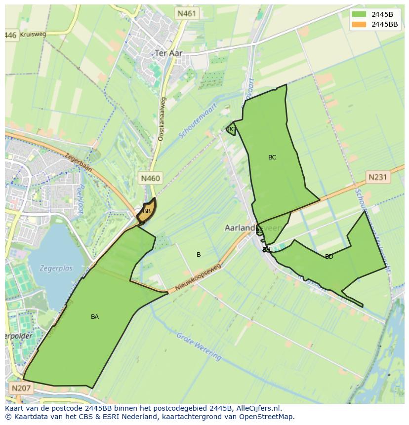 Afbeelding van het postcodegebied 2445 BB op de kaart.
